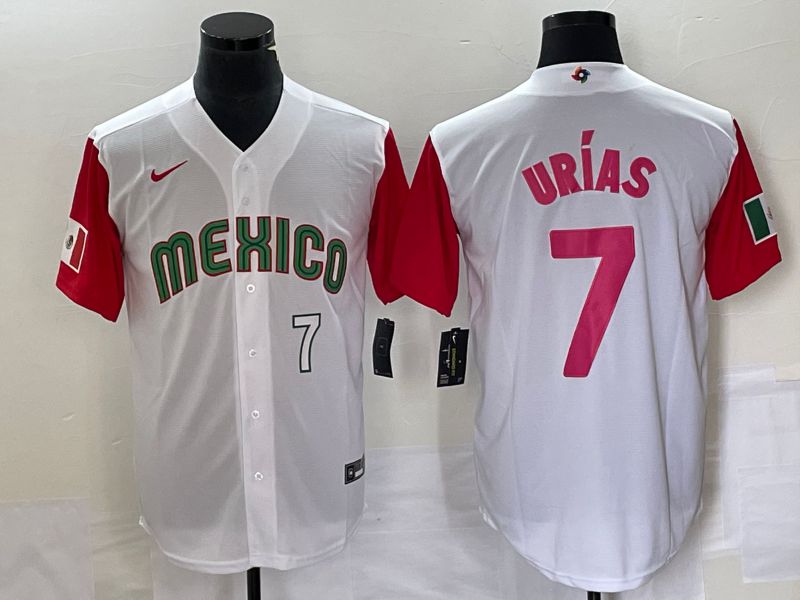Men 2023 World Cub Mexico #7 Urias White pink Nike MLB Jersey18
